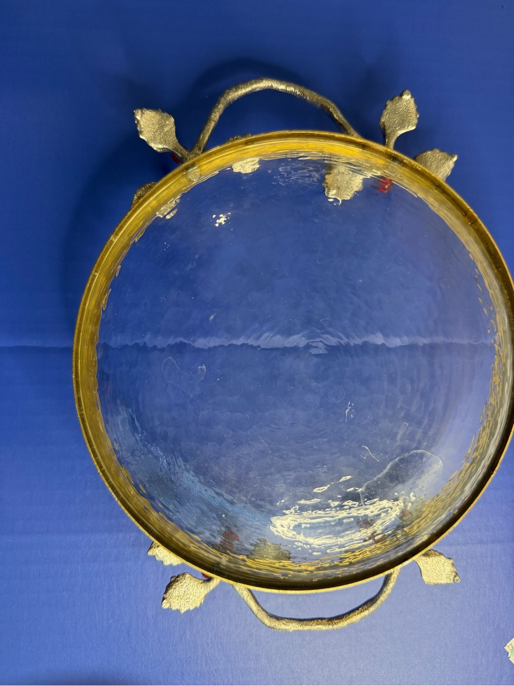 Vtg Clear Glass Dish, Sculptured, Metal Frame 
adorned With Red Berries READ - Picture 8 of 16